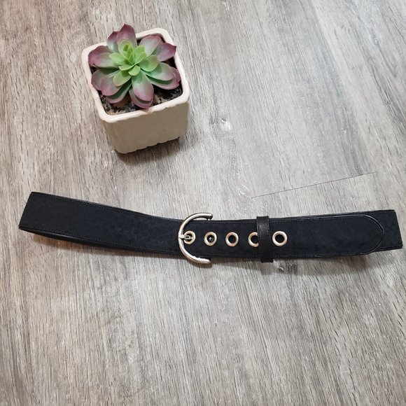 Coach Monogram Canvas and Leather Belt Black Sz Medium - Picture 1 of 6